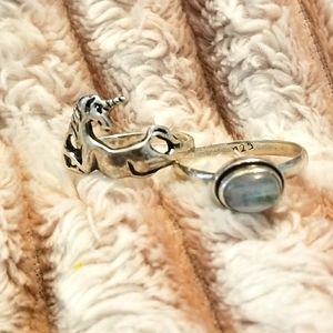 2 rings 925 unicorn + moonstone sz 5
